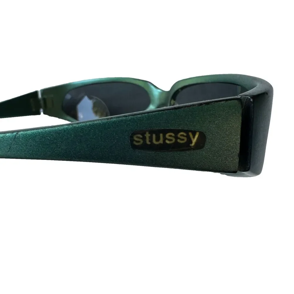 VTG  Vintage Stussy Seville Sunglasses Metallic Green Wrap Around Sport 90s Y2K