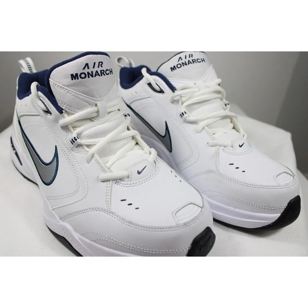 Nike Air Monarch IV Mens Training Shoes Sneakers Size 12 4E White Navy