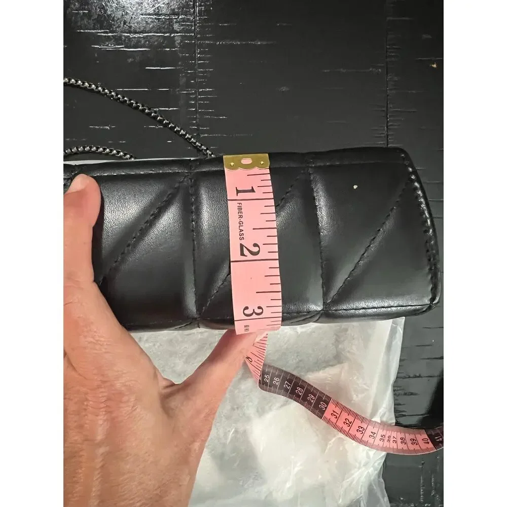 New Black Quilted Faux Leather Chain Crossbody Purse Geometric Lock Shoulder