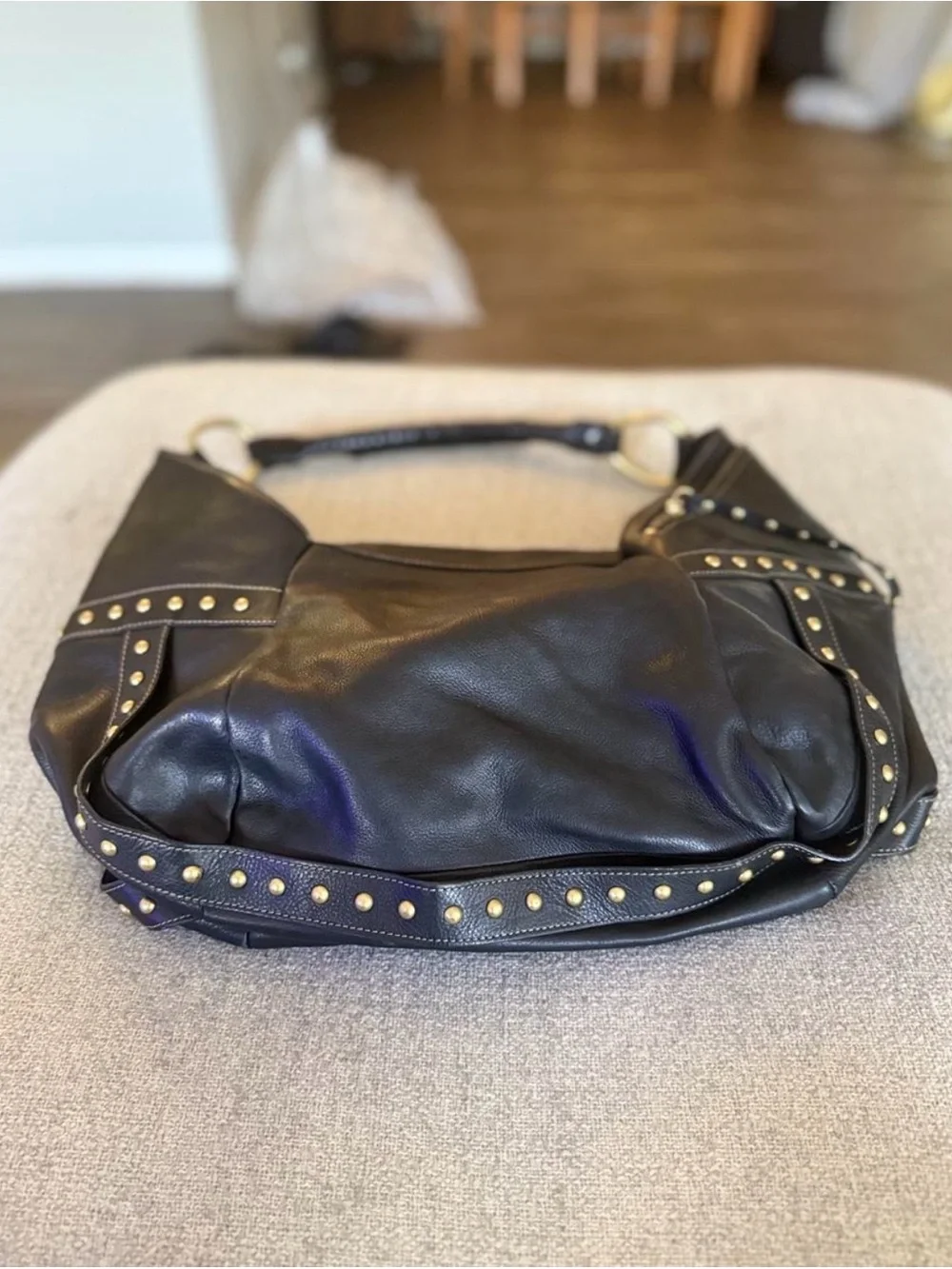 Kenneth Cole Navy Studded Leather Hobo