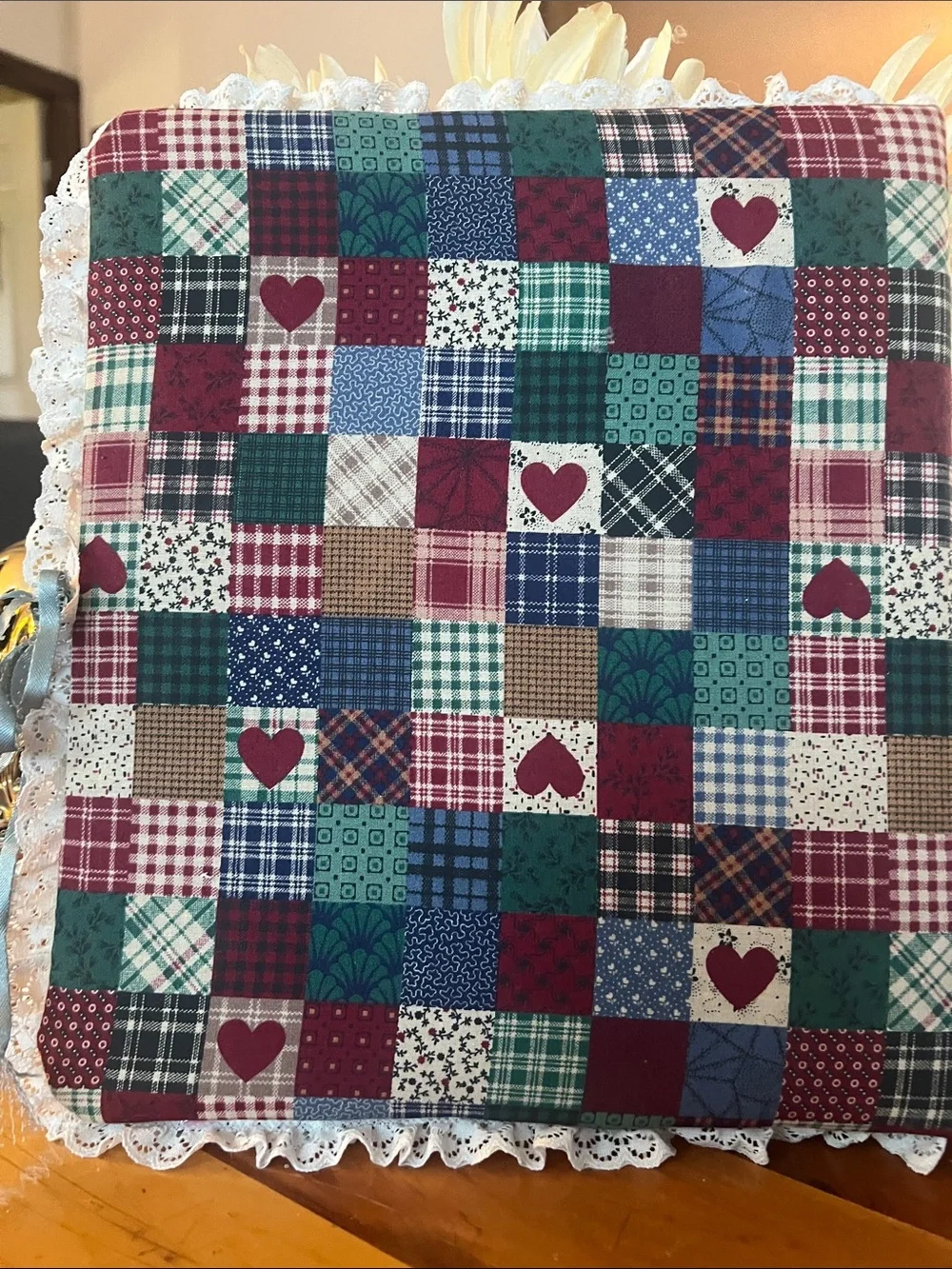 Handmade Patchwork Heart Quilted Binder Cover - Multicolor