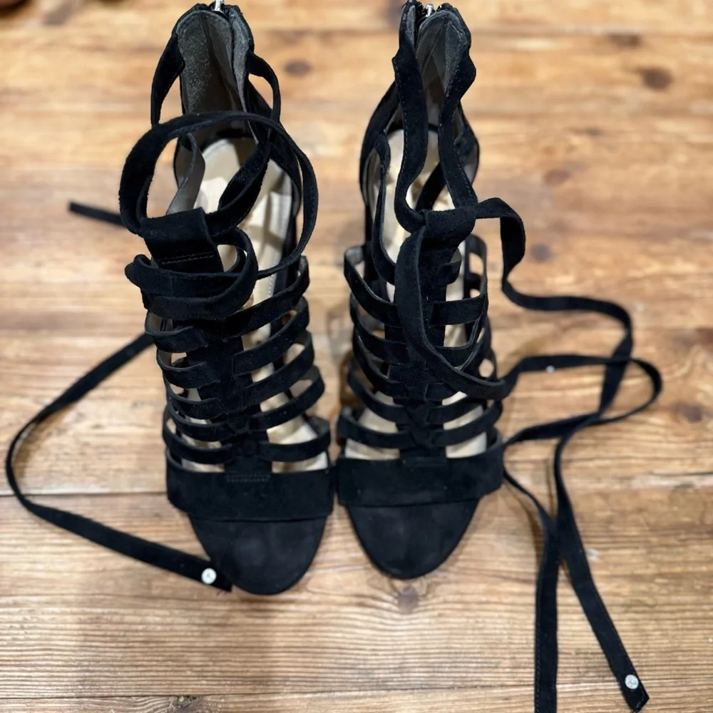 Sam Edelman Yarina Black Strappy 4” Chunky Heel‎ Leather Sandals Women’s 7.5 EUC