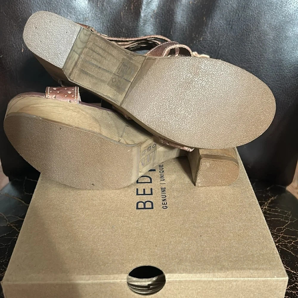 Bed Stu Brown Leather Strappy Platform Sandals
