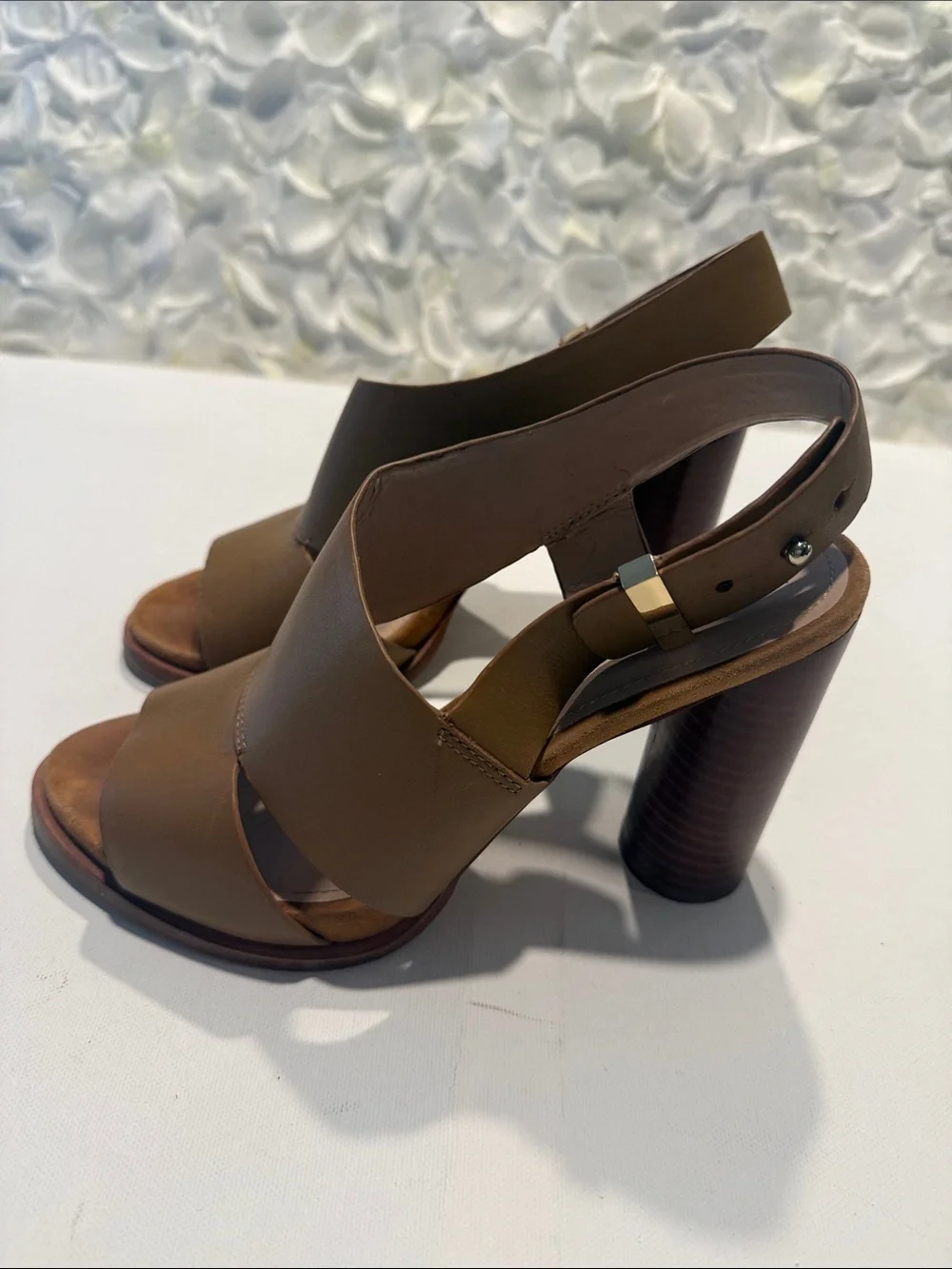 French Connection Brown Leather Open-Toe Slingback Heels