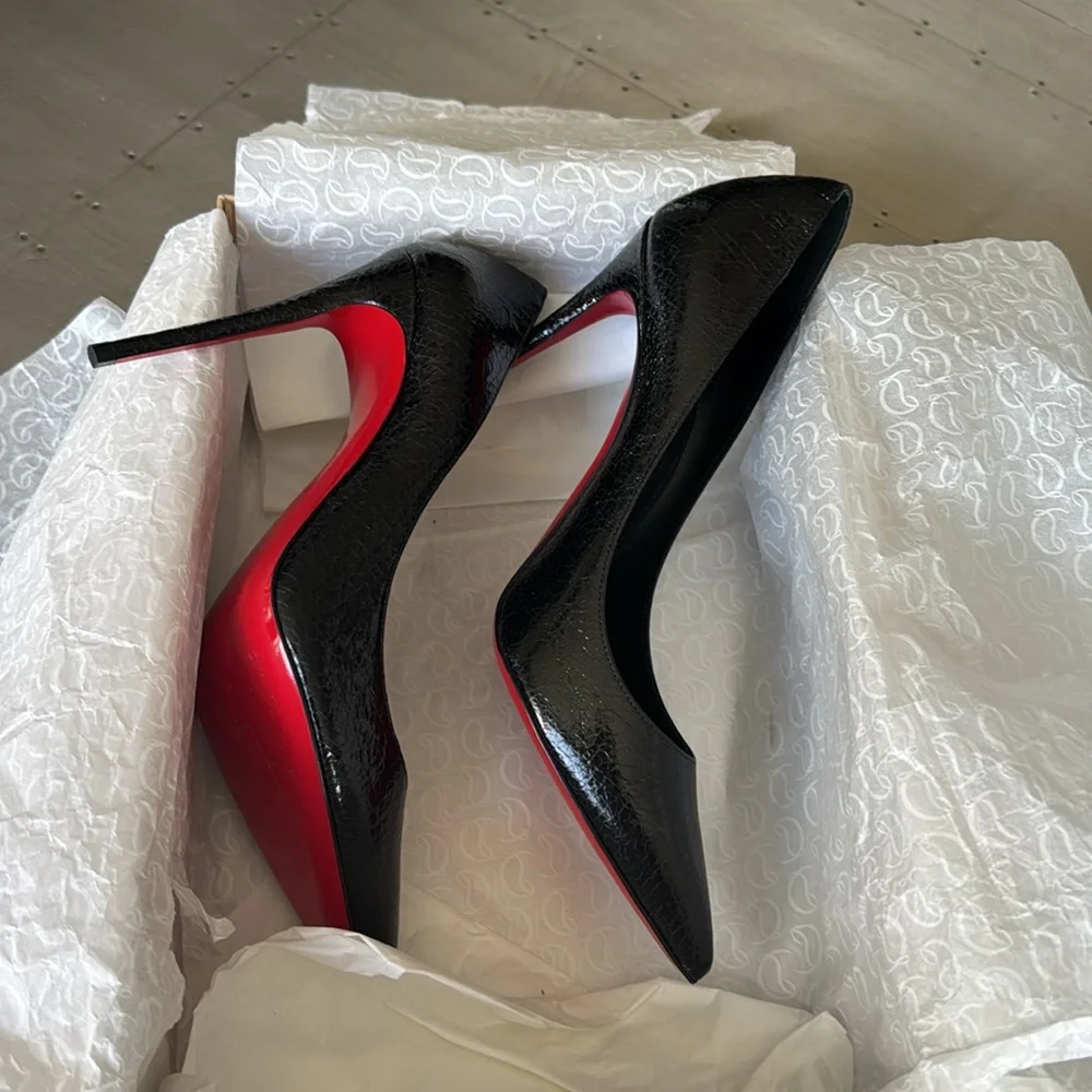Christian Louboutin Kate 100mm black embossed print stiletto specchio star 39