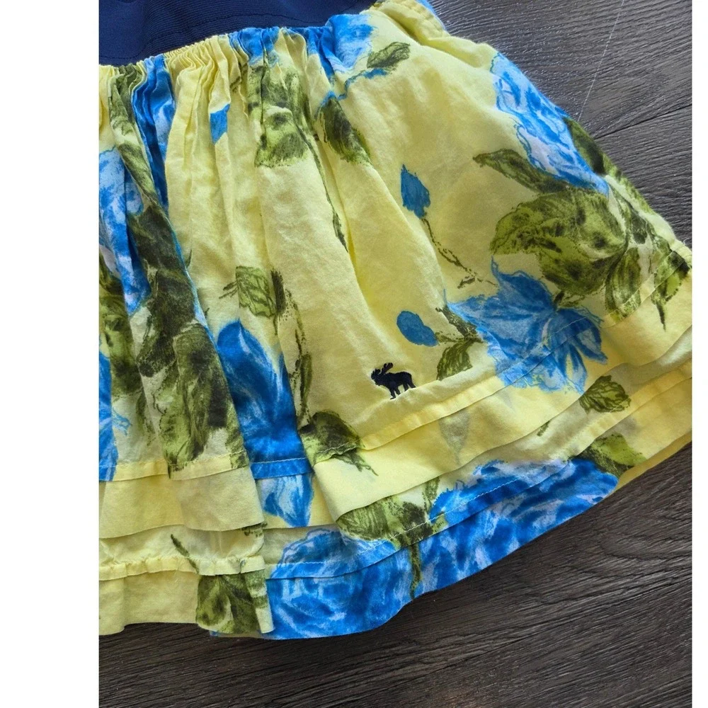 Abercrombie Kids Skirt Girls Medium Yellow Blue Floral Tiered Ruffle