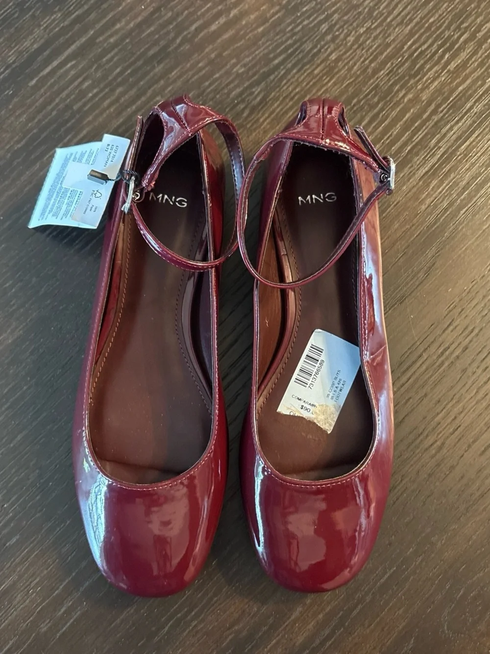 Mango Burgundy Patent Ballet Flats Ankle Strap Mary Jane NWT EURO 36 @US 5.5-6