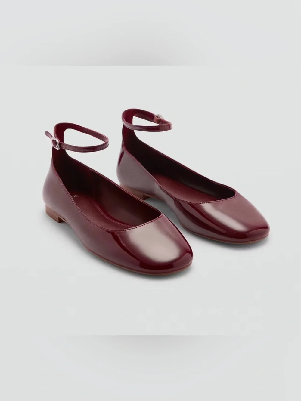 Mango Burgundy Patent Ballet Flats Ankle Strap Mary Jane NWT EURO 36 @US 5.5-6