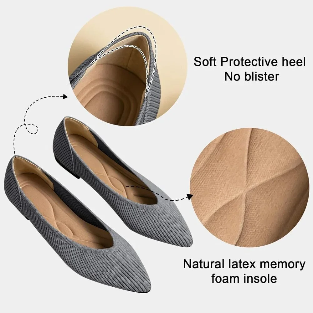 Women's Flats Shoes Pointed Toe Ballet Comfortable Dressy Slip On Flat Grey
