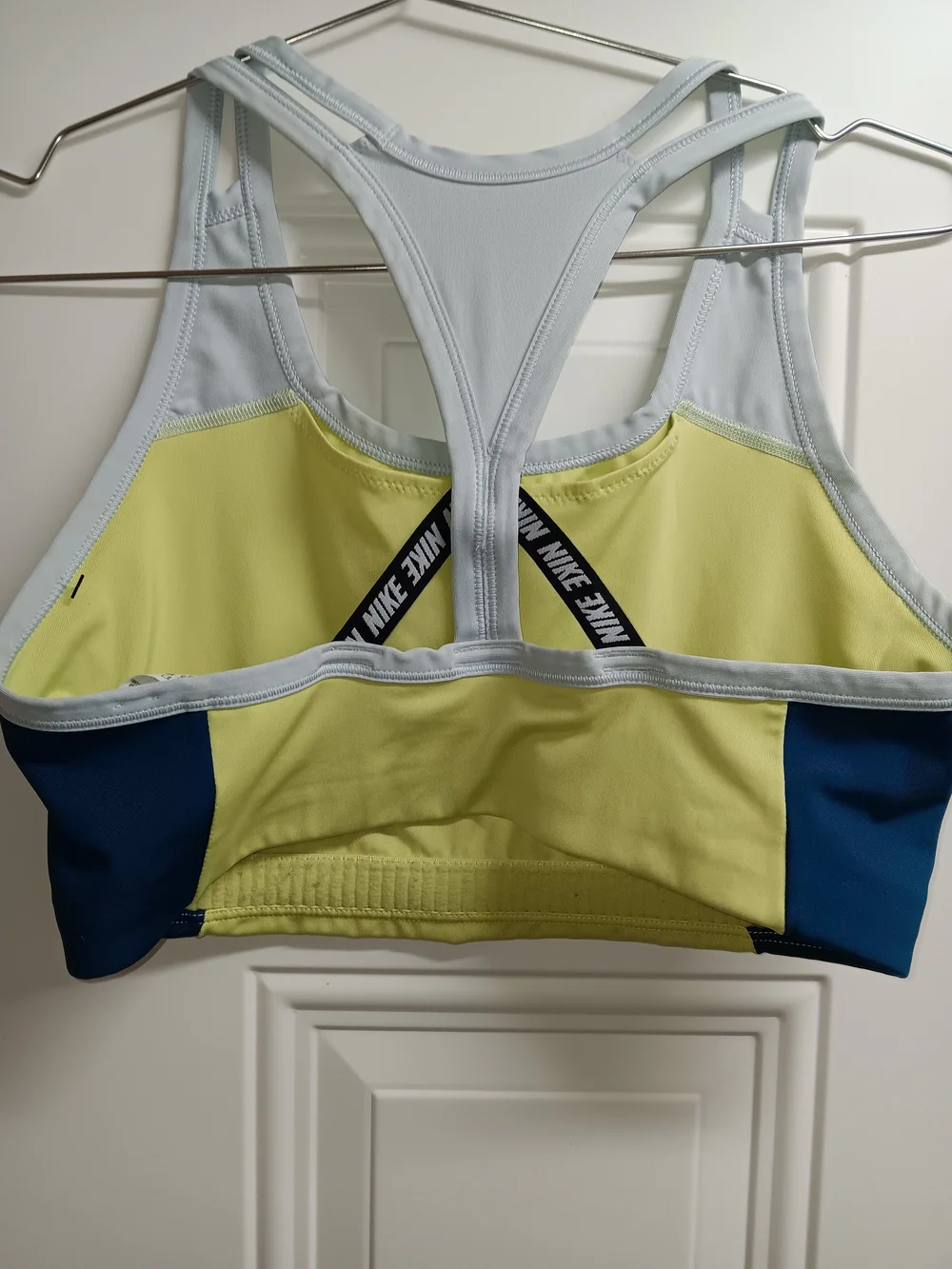 Nike Yellow and Navy Colorblock Racerback Swim Top