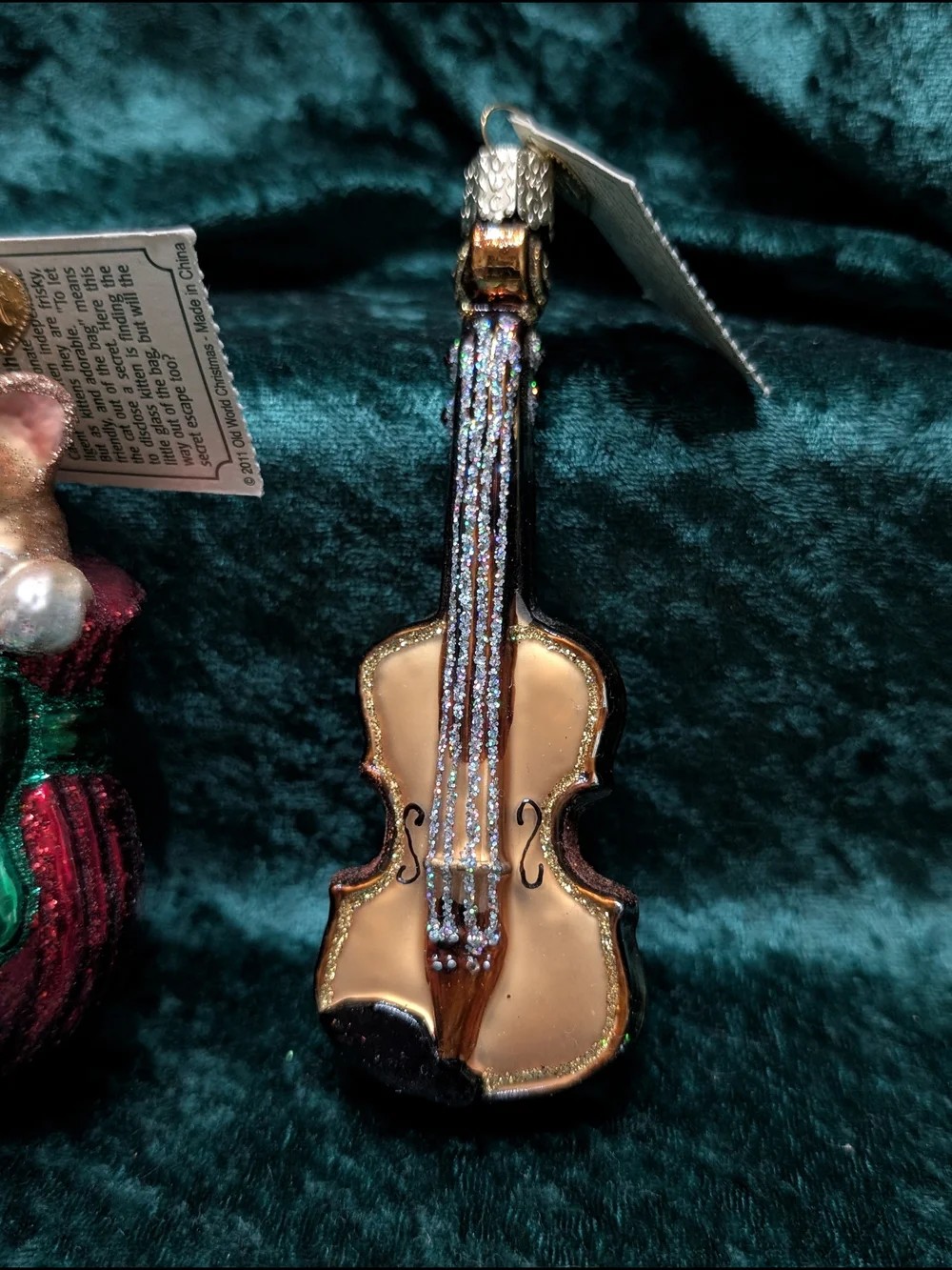 Old World Christmas OWC Letting The Cat Out And Violin Ornament Lot Of 2