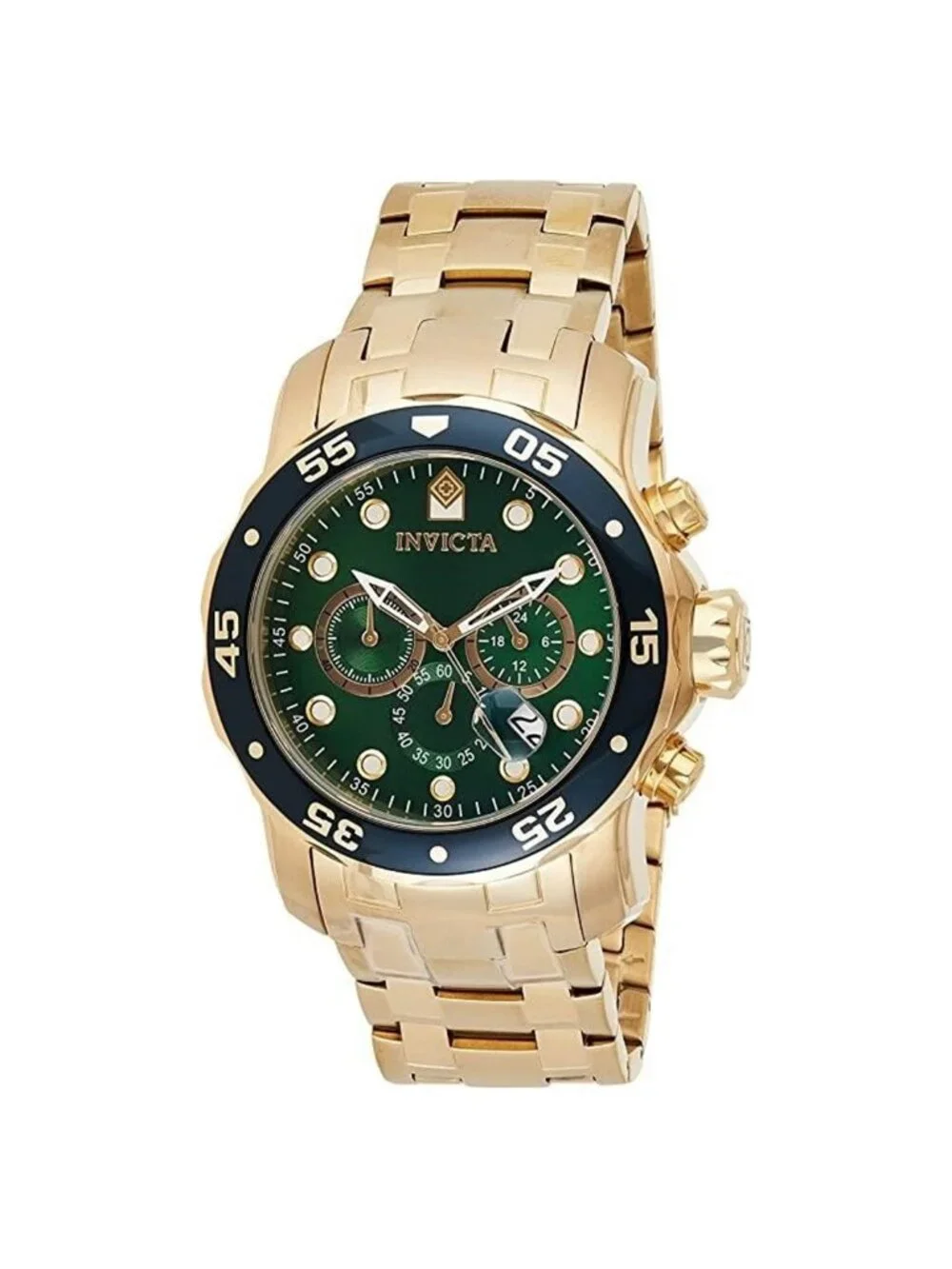 NWT Invicta Pro Diver Chronograph Green Dial 18kt Gold-plated Men's Watch