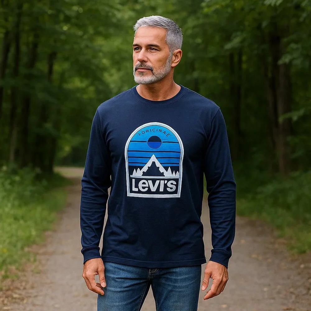 Levi Strauss Mountain Graphic Logo Long Sleeve Pullover Crewneck XXL-NWT Vintage