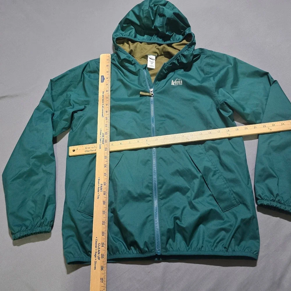 REI Co-op Windbreaker Jacket Kids XL Teal Green Mesh Lined Hooded Full Zip