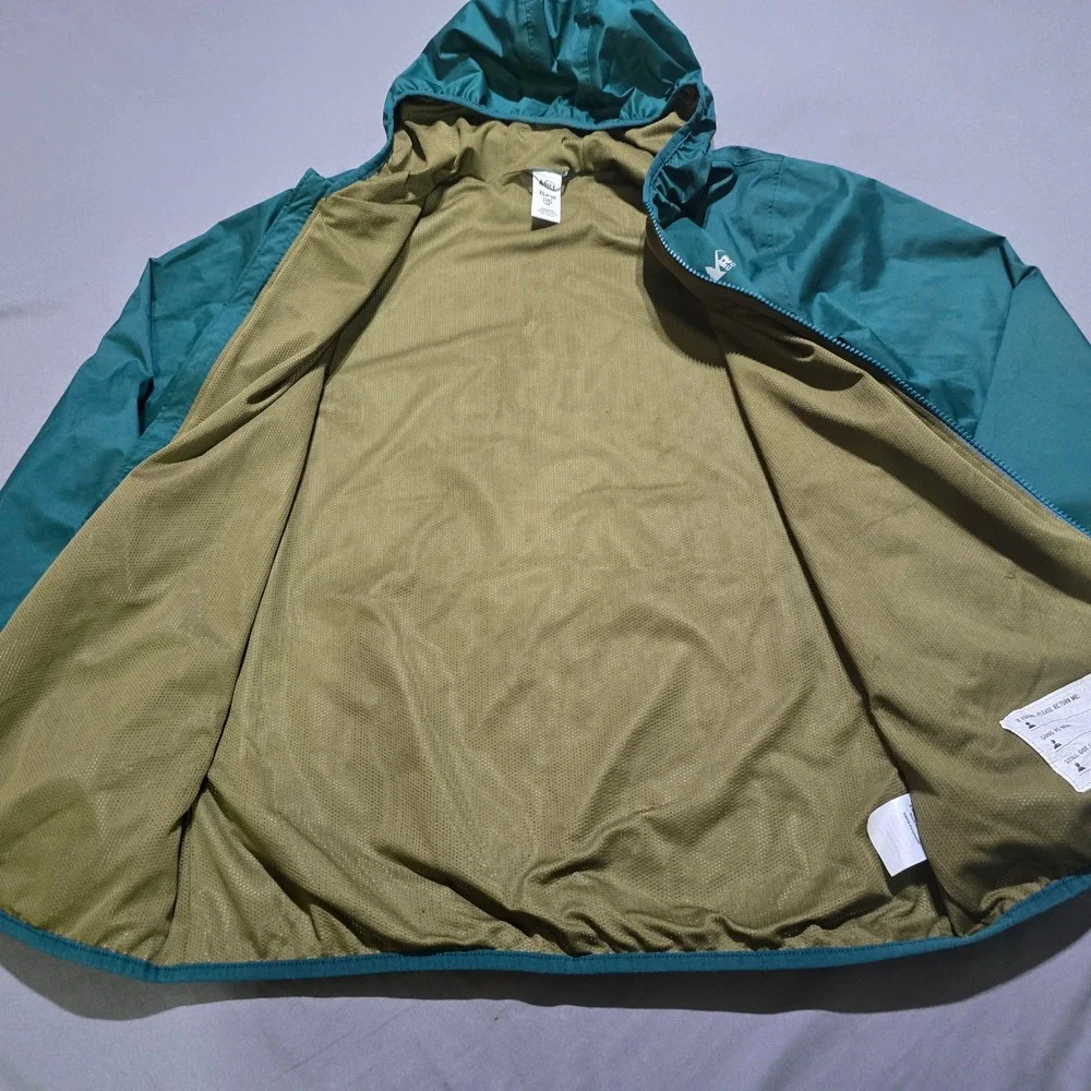 REI Co-op Windbreaker Jacket Kids XL Teal Green Mesh Lined Hooded Full Zip