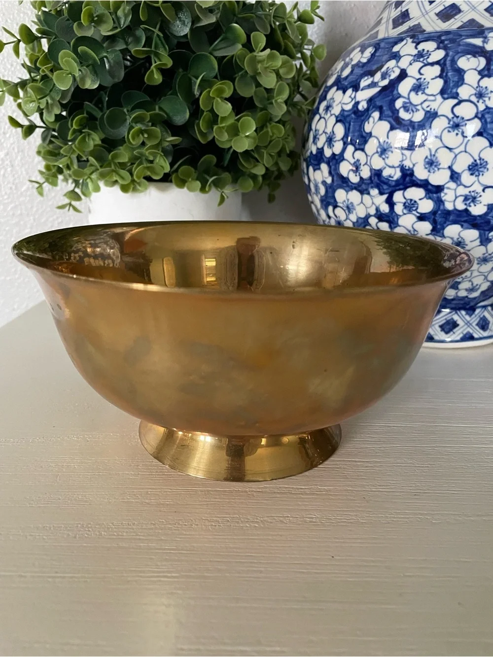 Vintage Antique Solid Brass Centerpiece Pedestal Bowl 7.25”x3.5”