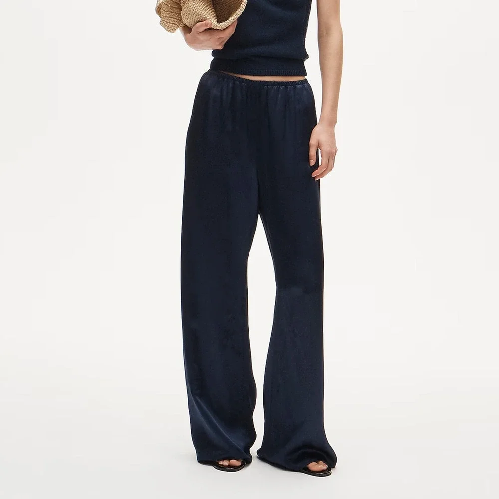 J.Crew Cosmo Pant Luster Charmeuse Navy Blue Size Small Petite NWT