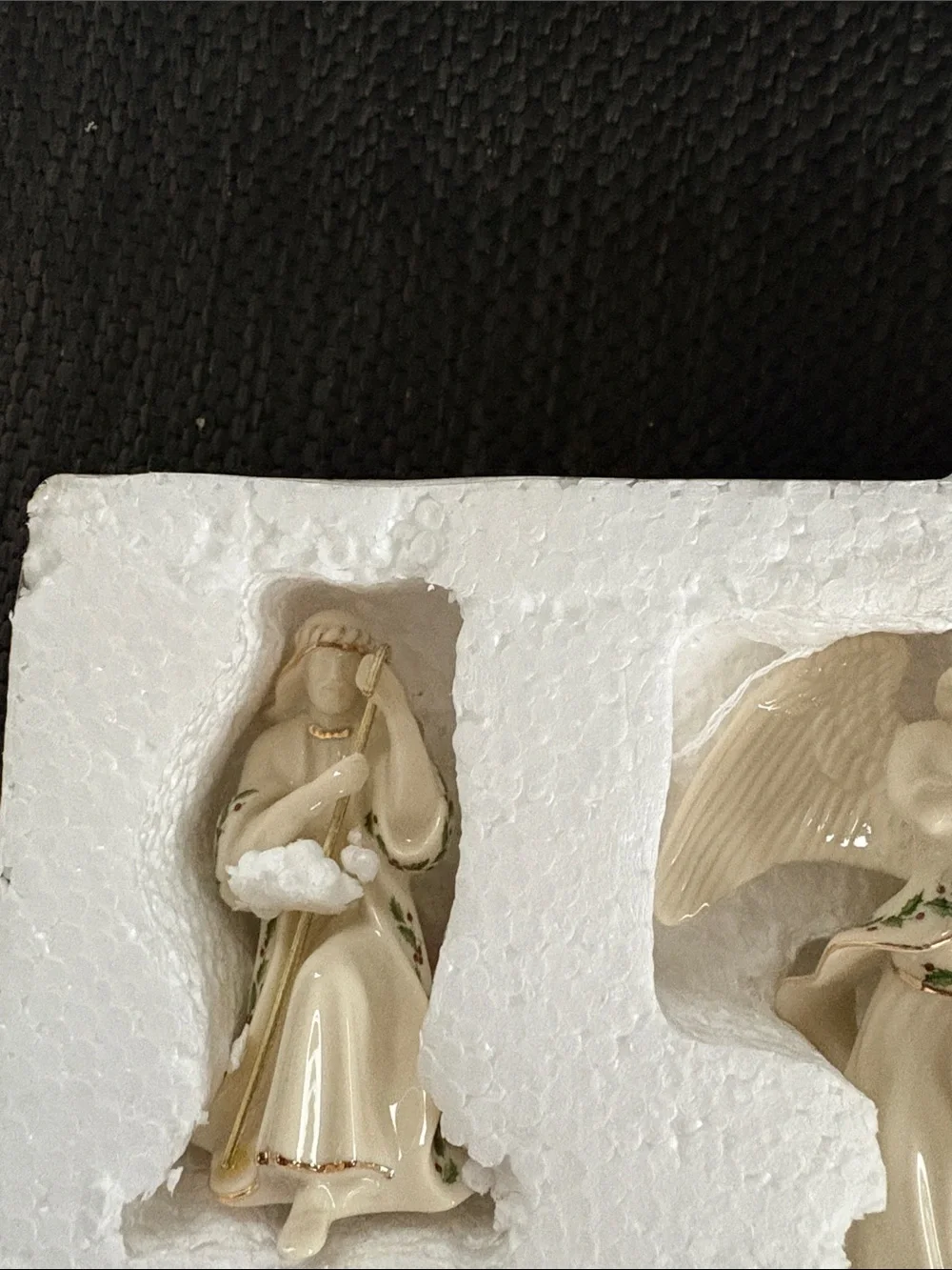 Lenox White and Gold Porcelain Nativity Set with Holly Trim
