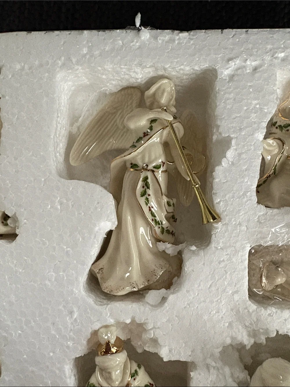 Lenox White and Gold Porcelain Nativity Set with Holly Trim