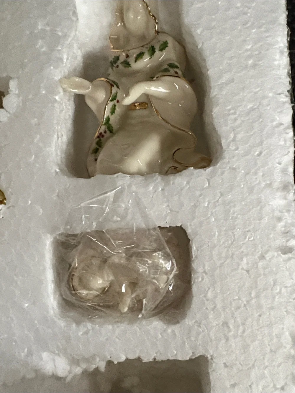 Lenox White and Gold Porcelain Nativity Set with Holly Trim