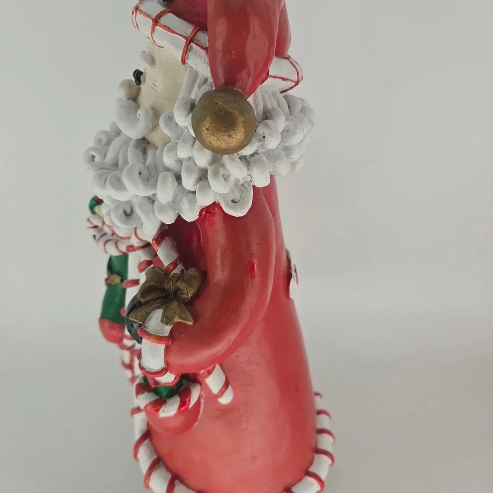 Vintage Santa Figurine Hand Painted Resin Candy Cane Heart Christmas Decor