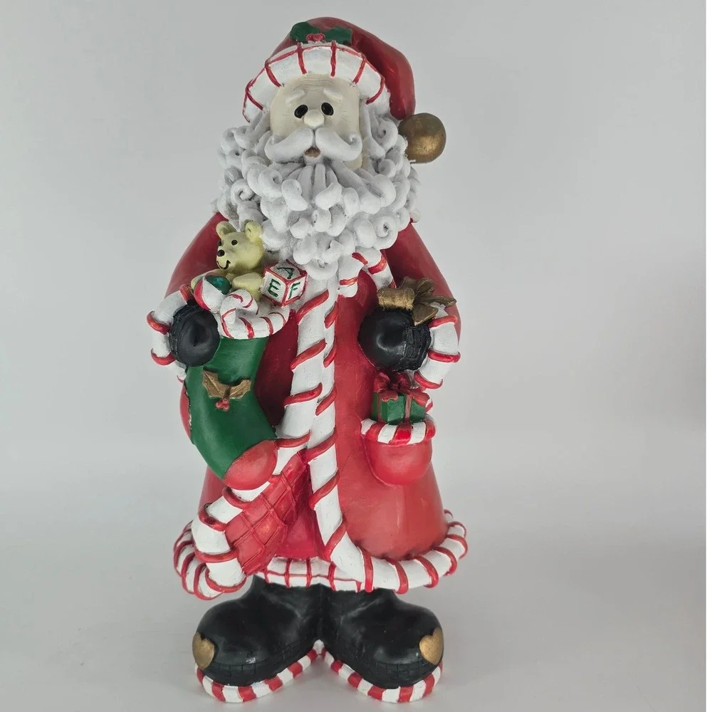 Vintage Santa Figurine Hand Painted Resin Candy Cane Heart Christmas Decor