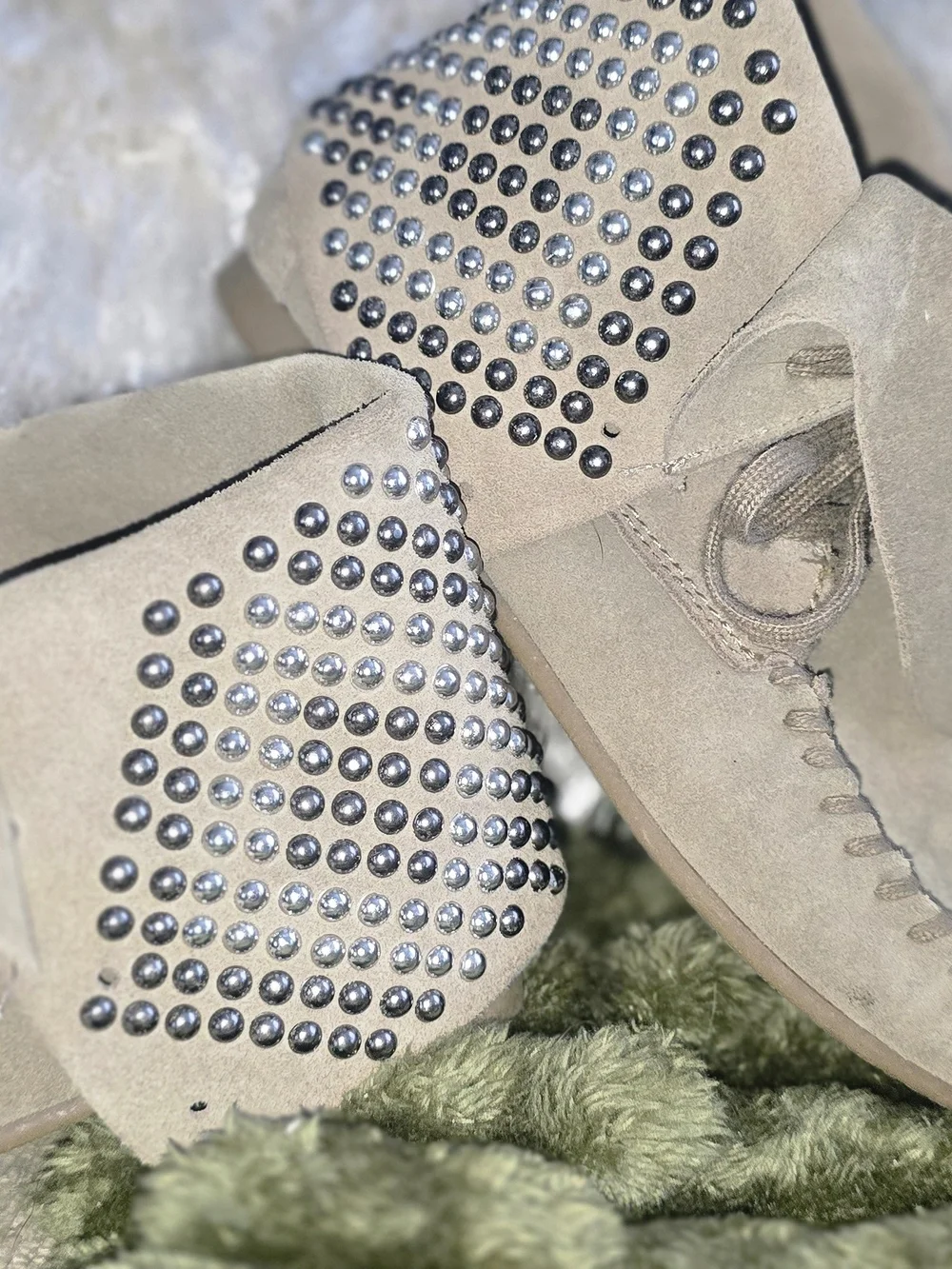 Steve Madden Taupe Suede Studded Lace-Up Ankle Boots
