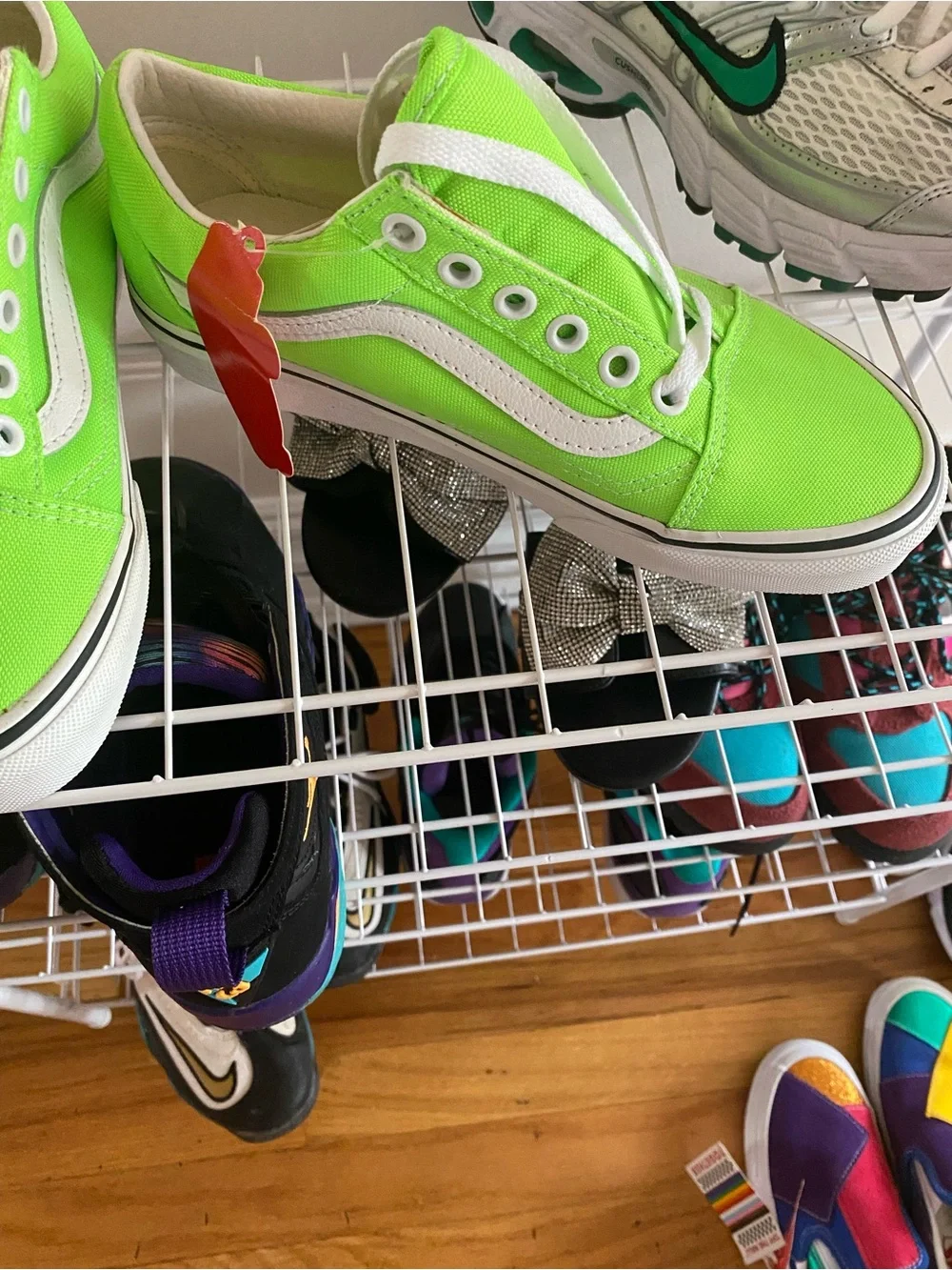 Vans Neon Green Low-Top Canvas Sneakers with White Stripe size 4y