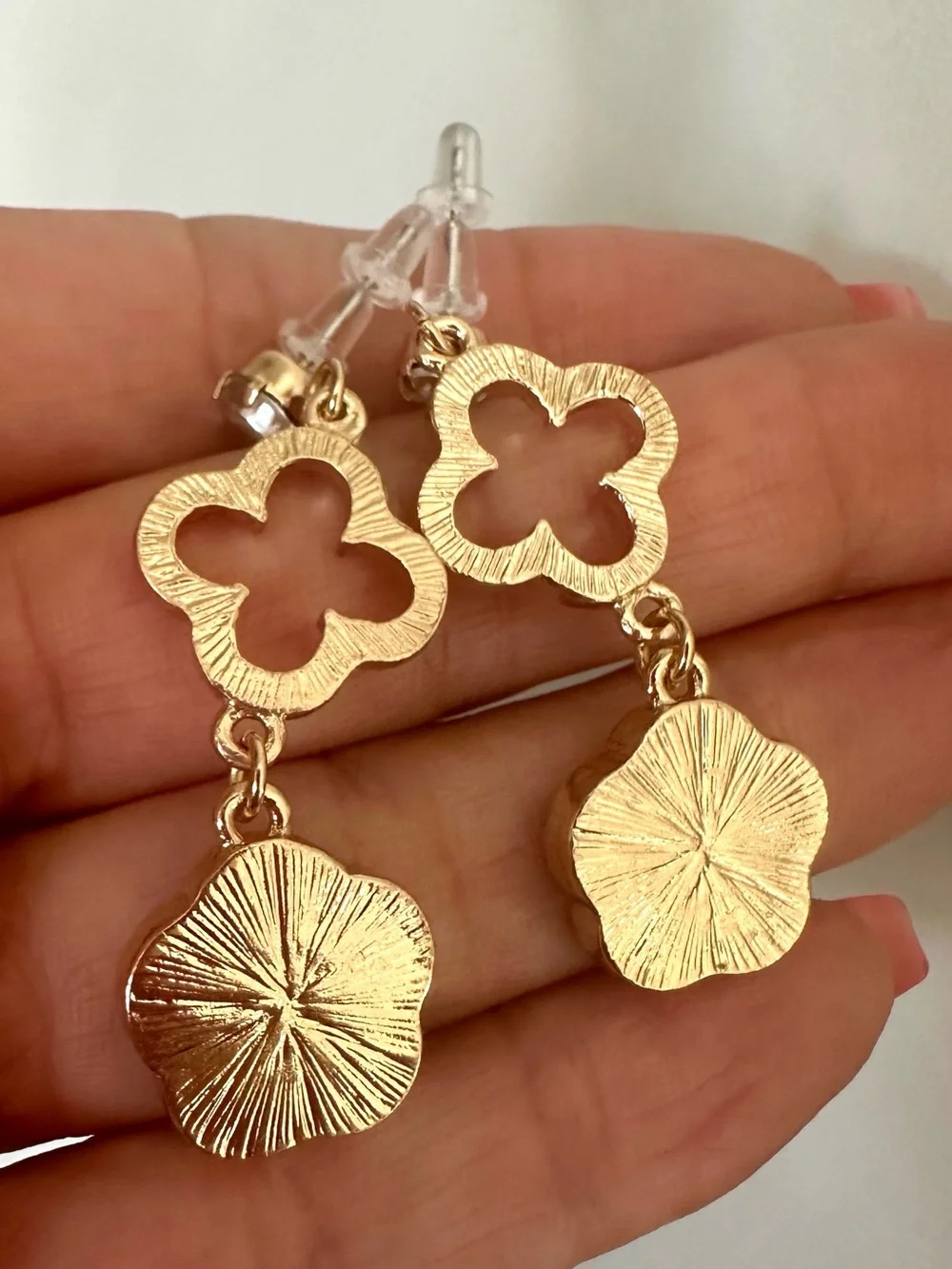 Gold-Tone Mother-of-Pearl Drop Earrings with Crystal Accents