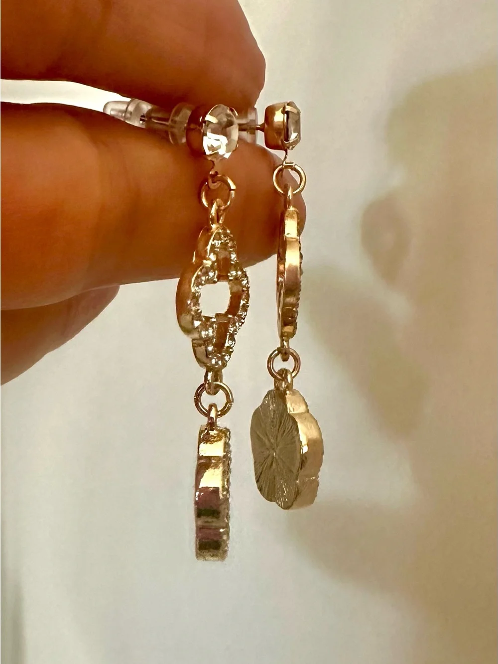 Gold-Tone Mother-of-Pearl Drop Earrings with Crystal Accents