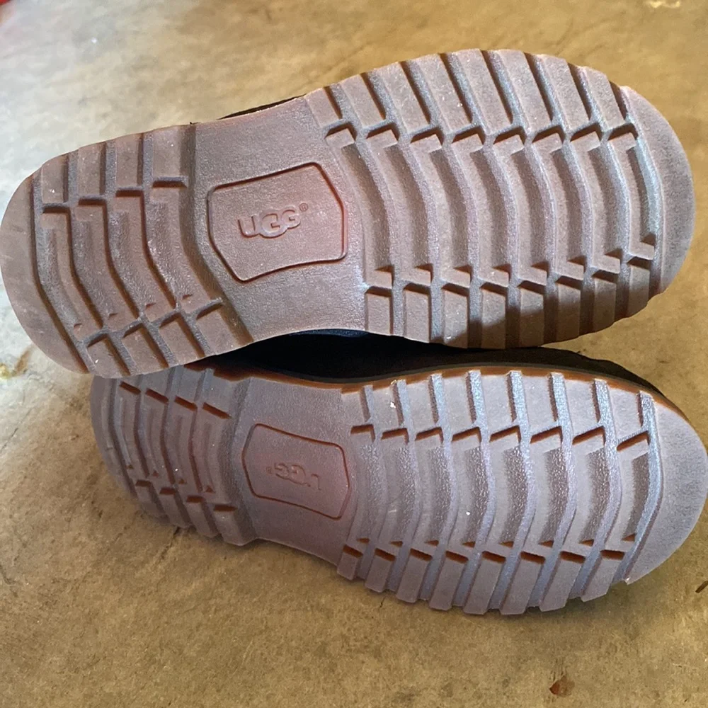 UGG Kids Black Suede & Leather Boots with Orange Laces