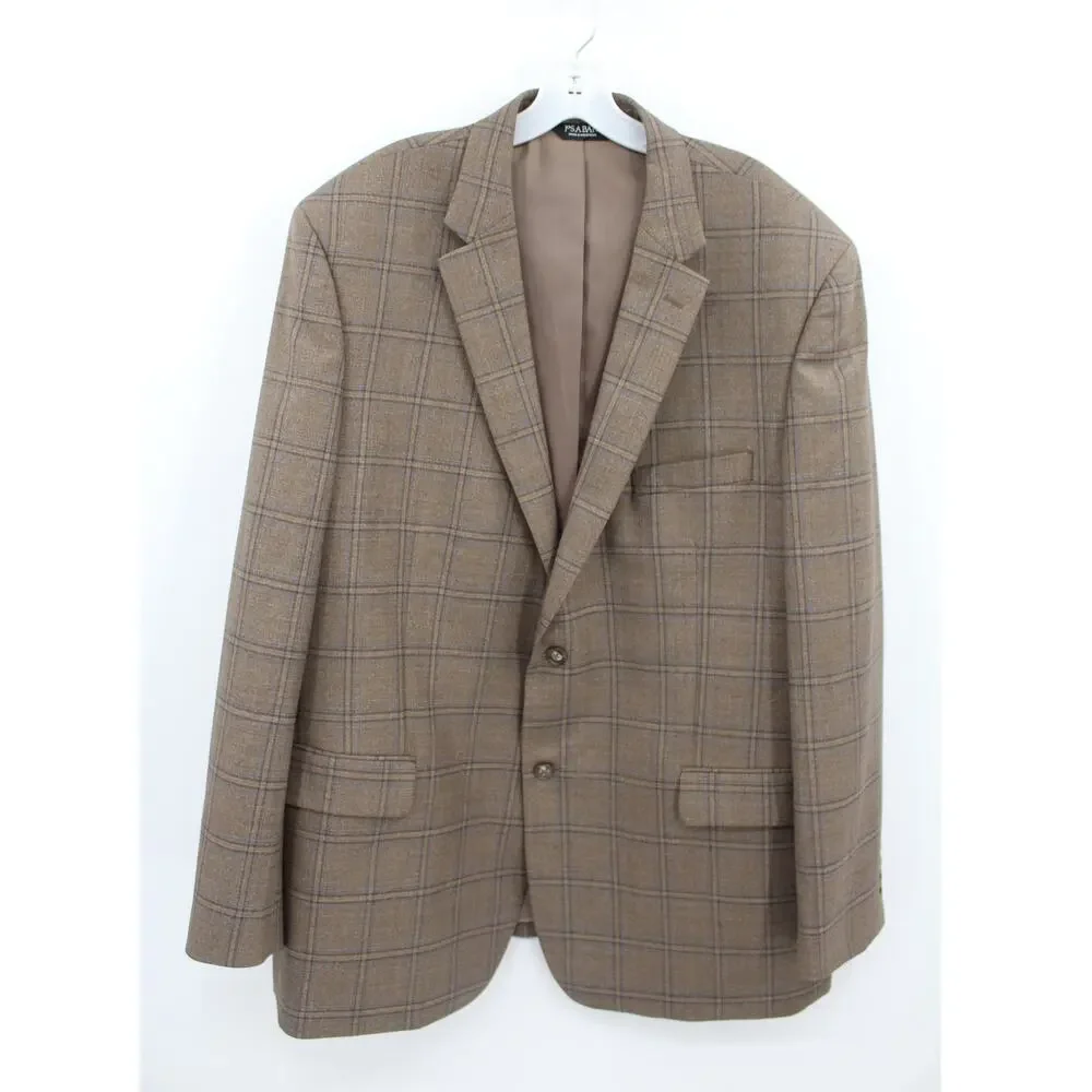 Jos A Banks Traveler Men 48L Blazer Wool Window Pane Gray Blueb Tailored Fit
