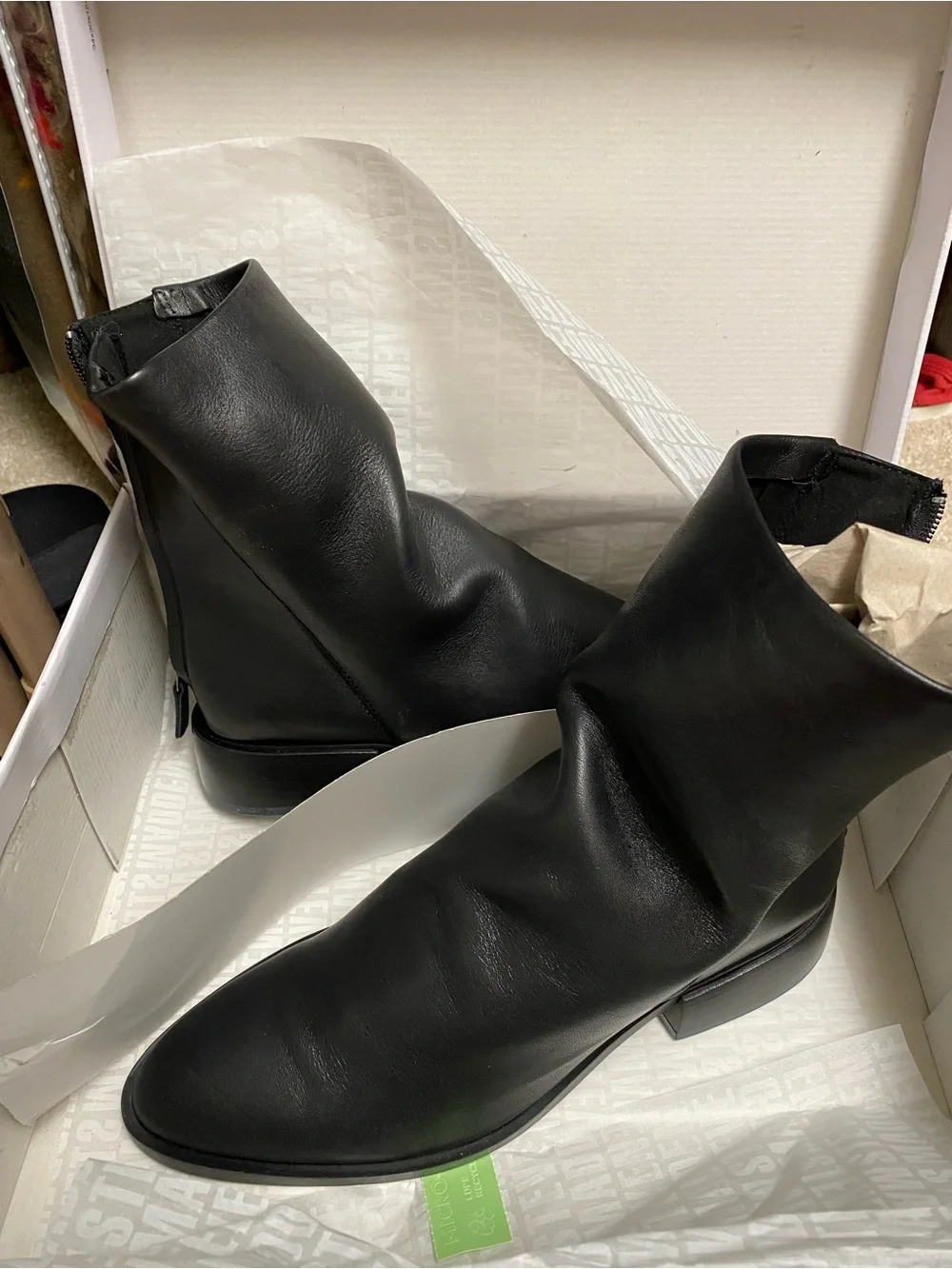 Steve Madden Black Leather Rear-Zip Ankle Booties “nexie”