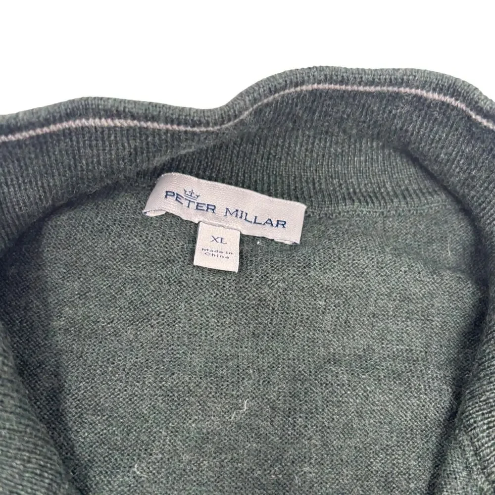 Peter Millar Mens XL 1/4 Zip Solid Green Wool Blend Pullover Sweater