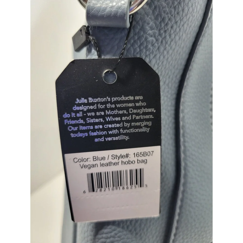 Julia Buxton Blue Vegan Leather Hobo Bag 165B07 Tassel Crossbody Strap New