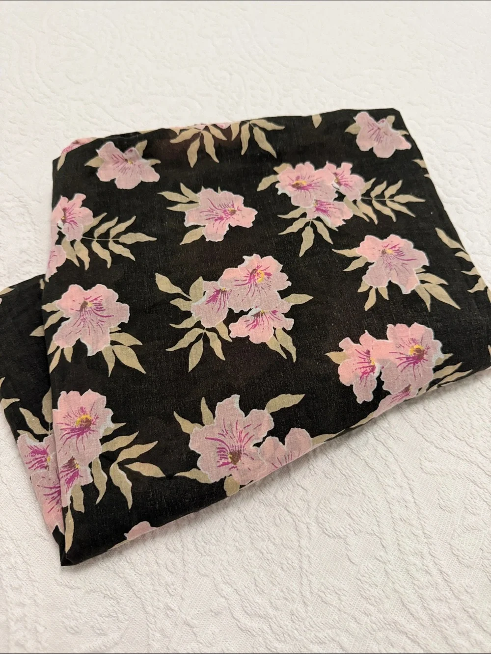 Acacia swimwear Black Floral pareo with Pink Blooms