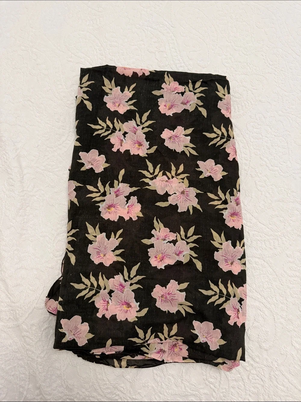 Acacia swimwear Black Floral pareo with Pink Blooms