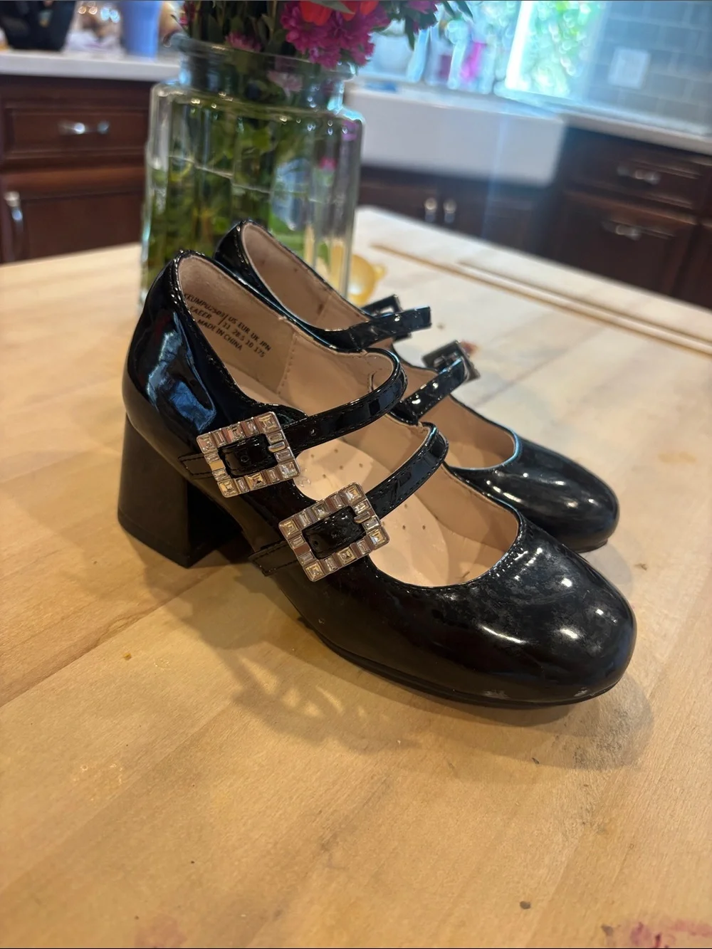 Black Patent Mary Jane Block Heel Shoes