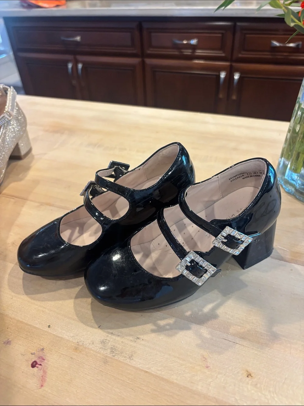 Black Patent Mary Jane Block Heel Shoes