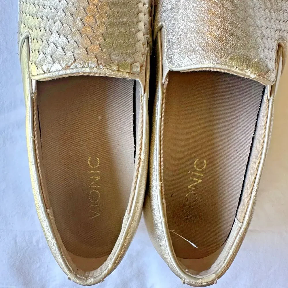 Vionic Midi Women Slip On Sneakers Champagne Gold Metallic Scales Comfort Size 8