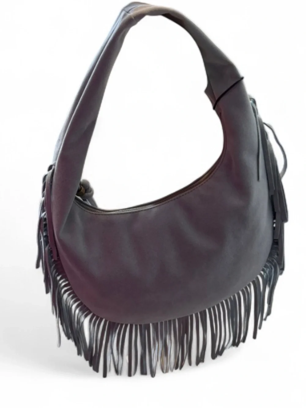 Juniper & Joy Gray/Blue Faux Suede‎ Fringe Hobo Shoulder Bag