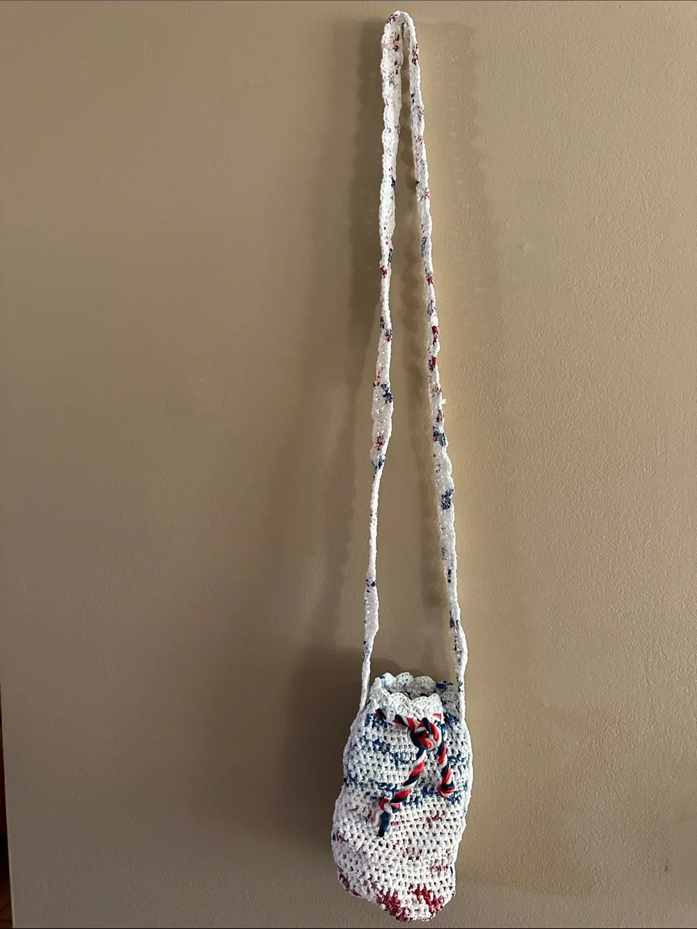 Handmade Crocheted White Speckled Crossbody Bag - Women