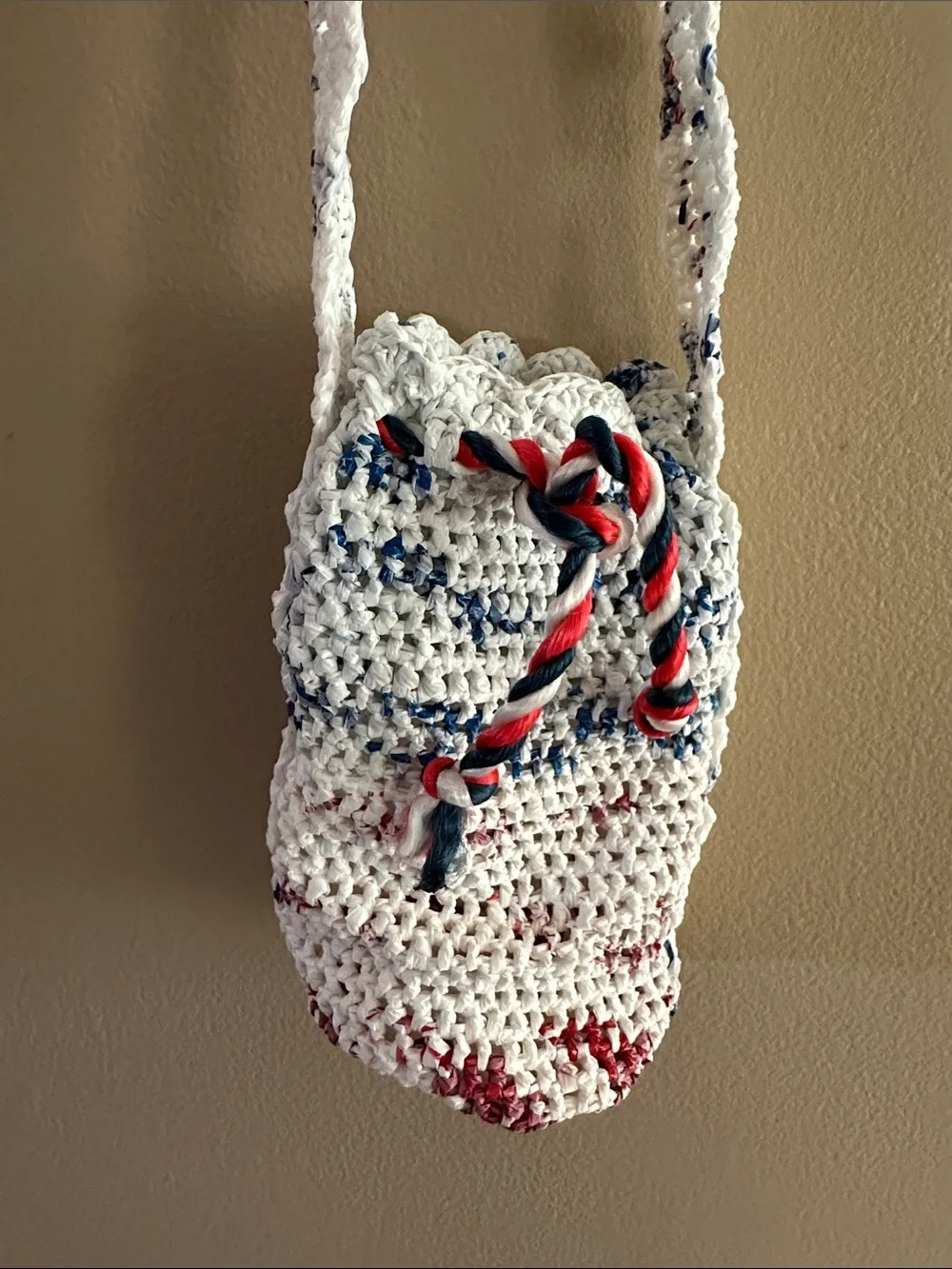 Handmade Crocheted White Speckled Crossbody Bag - Women
