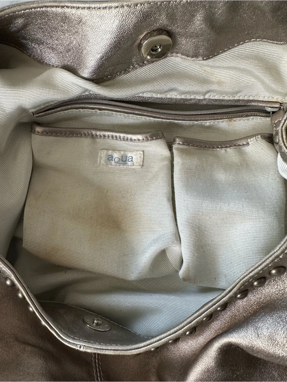 Metallic Leather Hobo Bag with Stud Accent by Aqua