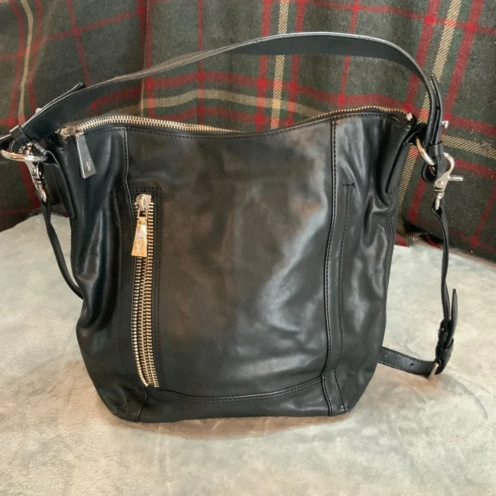 Frye Lena Zip Hobo Black Leather Crossbody Shoulder Bag Handbag 12x13.5in