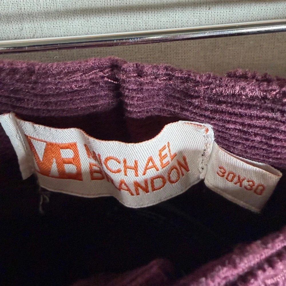 New MB Michael Brandon Corduroy Slim Fit‎ Pants size 30X30 Purple