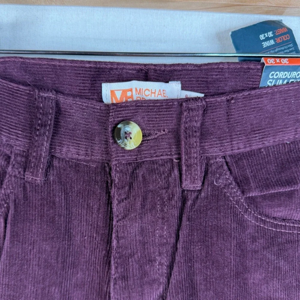 New MB Michael Brandon Corduroy Slim Fit‎ Pants size 30X30 Purple