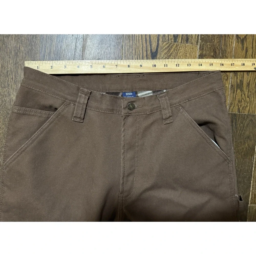 Rugged Wear Carpenter Pants Mens Size 32x30 Flannel Lined Brown Straight Leg