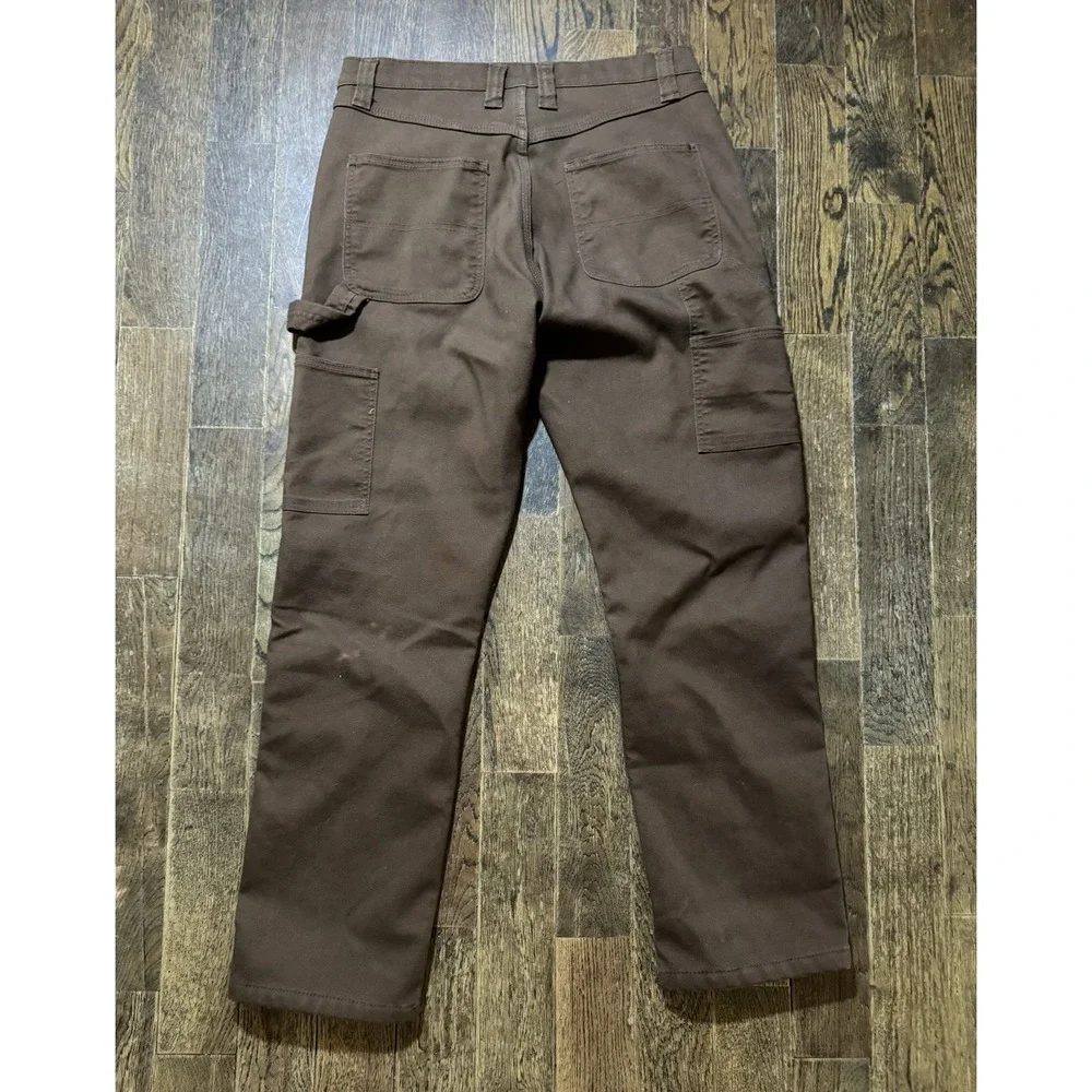 Rugged Wear Carpenter Pants Mens Size 32x30 Flannel Lined Brown Straight Leg