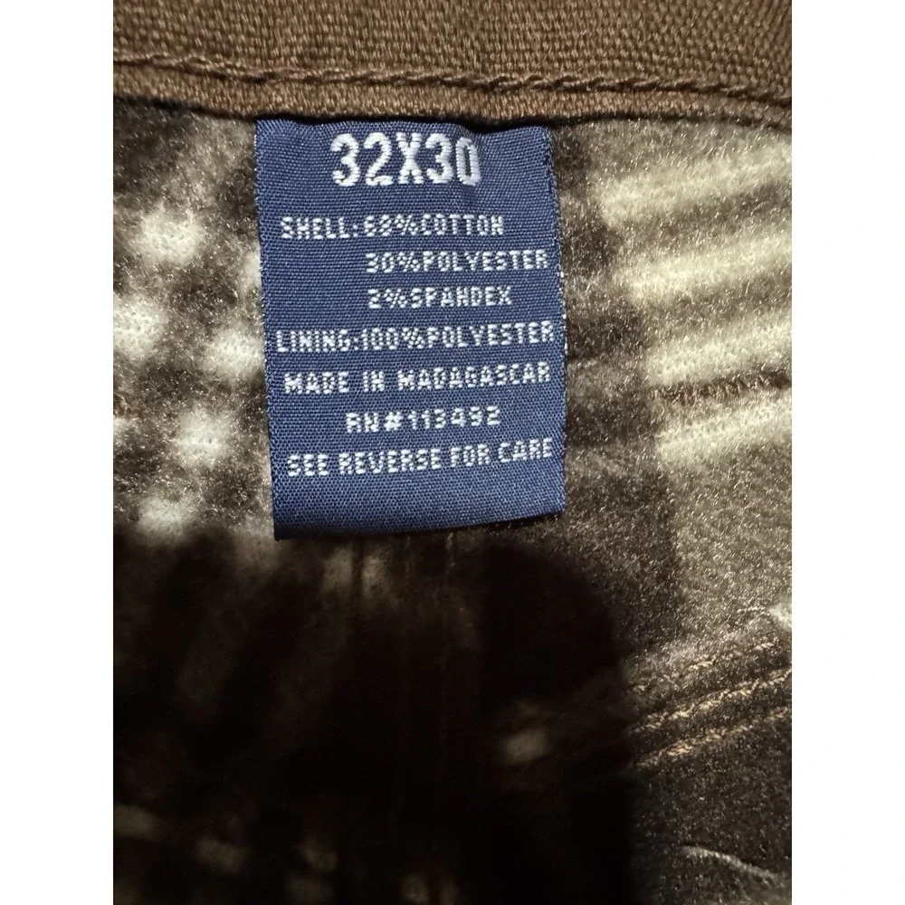 Rugged Wear Carpenter Pants Mens Size 32x30 Flannel Lined Brown Straight Leg